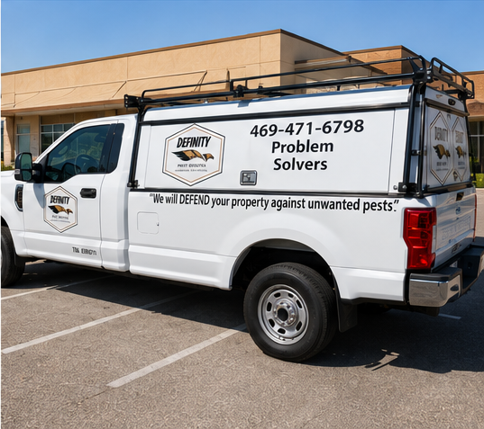 Definity Pest Services work truck — eagle-branded fleet